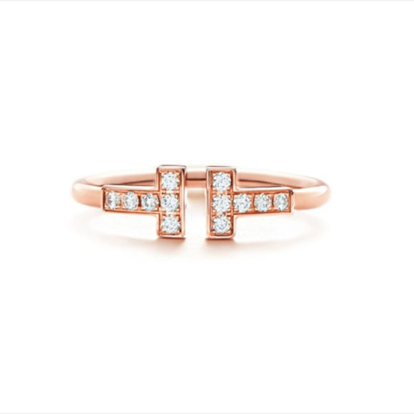Rose Gold Ring Double T Diamonds
